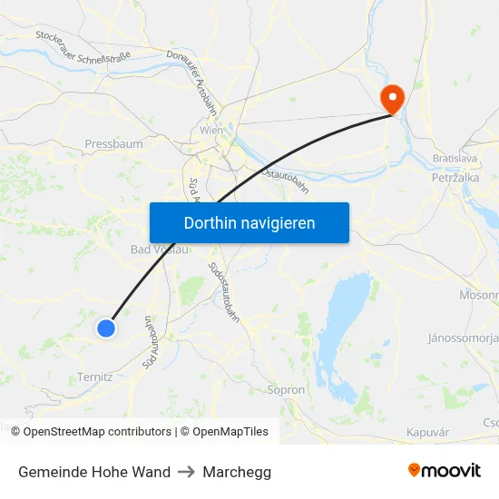 Gemeinde Hohe Wand to Marchegg map