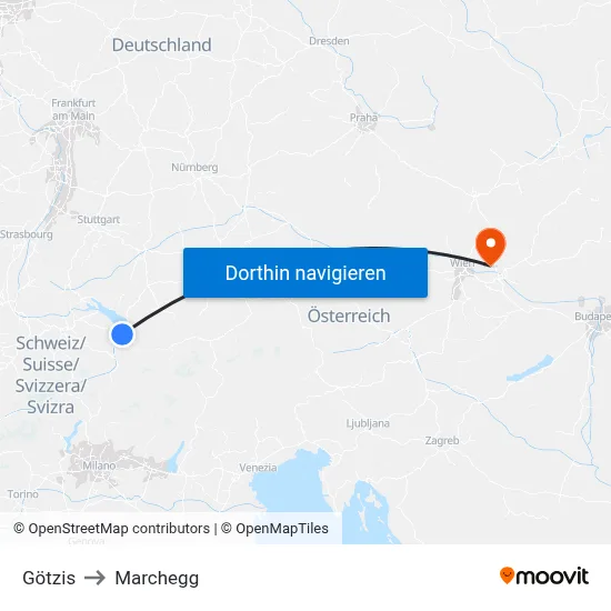 Götzis to Marchegg map