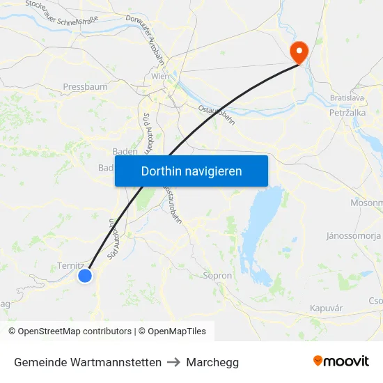 Gemeinde Wartmannstetten to Marchegg map