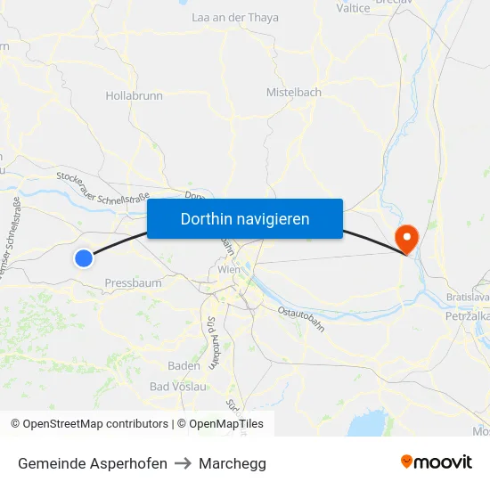 Gemeinde Asperhofen to Marchegg map