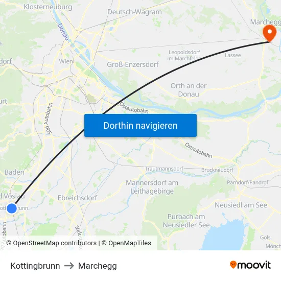 Kottingbrunn to Marchegg map