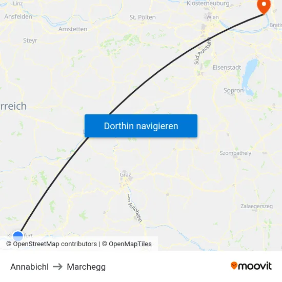 Annabichl to Marchegg map