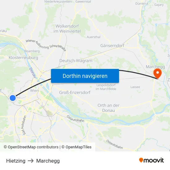Hietzing to Marchegg map