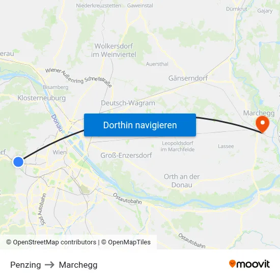 Penzing to Marchegg map