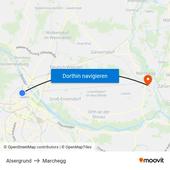 Alsergrund to Marchegg map