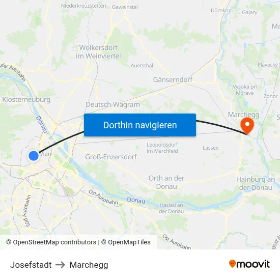 Josefstadt to Marchegg map