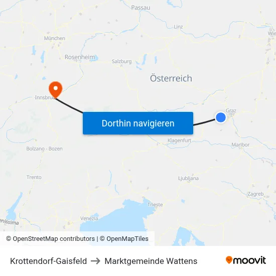 Krottendorf-Gaisfeld to Marktgemeinde Wattens map