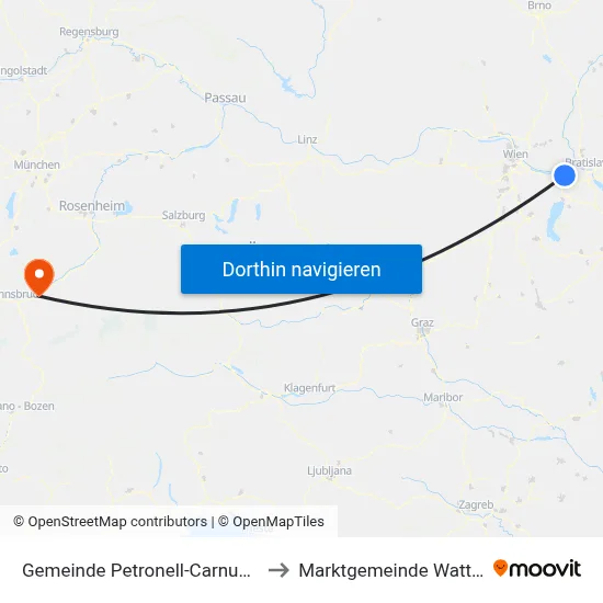 Gemeinde Petronell-Carnuntum to Marktgemeinde Wattens map
