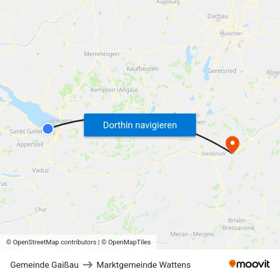 Gemeinde Gaißau to Marktgemeinde Wattens map