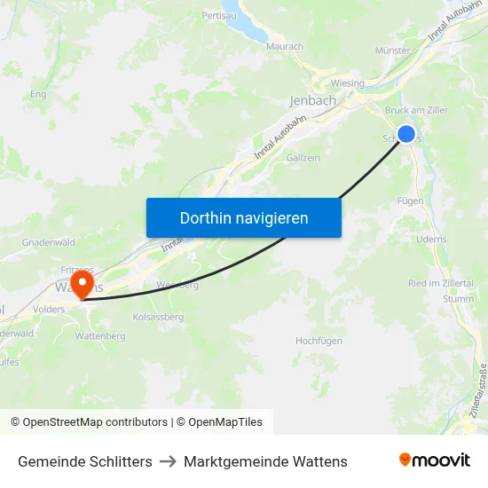Gemeinde Schlitters to Marktgemeinde Wattens map