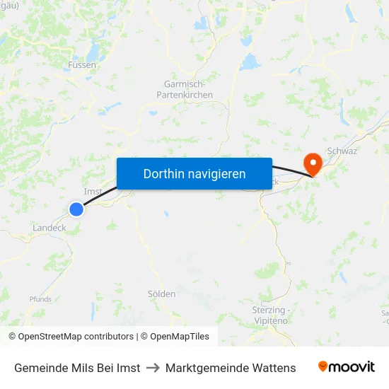 Gemeinde Mils Bei Imst to Marktgemeinde Wattens map