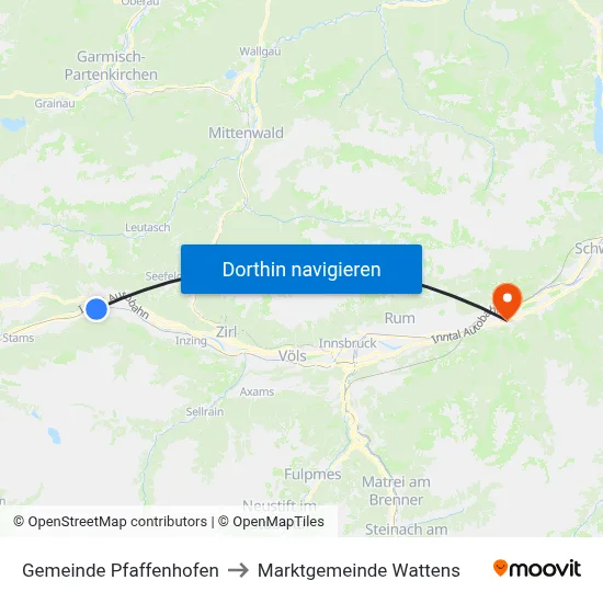 Gemeinde Pfaffenhofen to Marktgemeinde Wattens map
