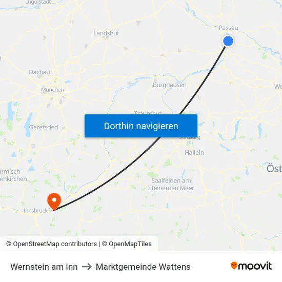 Wernstein am Inn to Marktgemeinde Wattens map