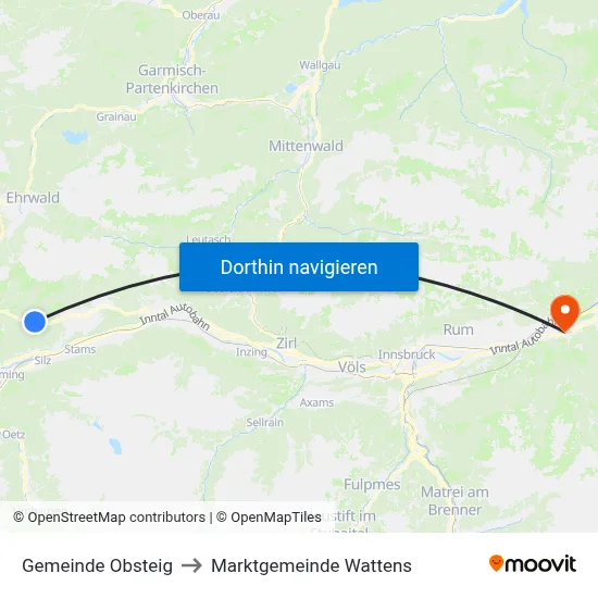 Gemeinde Obsteig to Marktgemeinde Wattens map