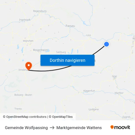 Gemeinde Wolfpassing to Marktgemeinde Wattens map