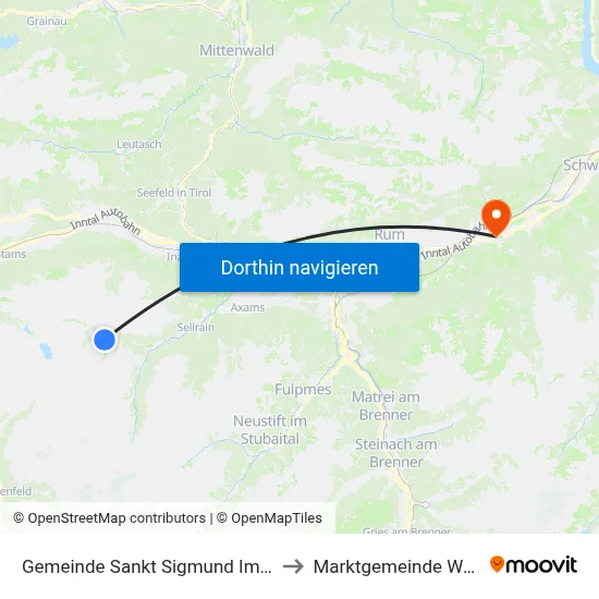 Gemeinde Sankt Sigmund Im Sellrain to Marktgemeinde Wattens map