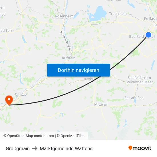 Großgmain to Marktgemeinde Wattens map