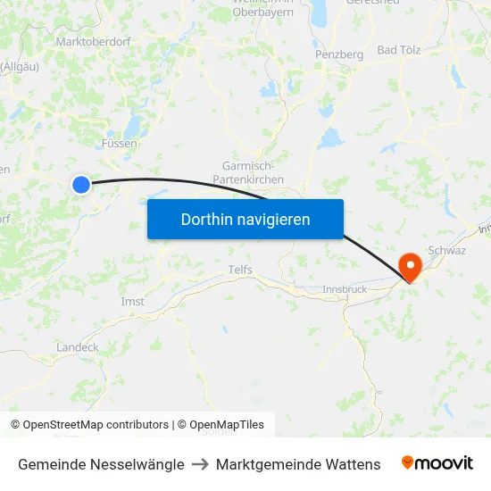 Gemeinde Nesselwängle to Marktgemeinde Wattens map