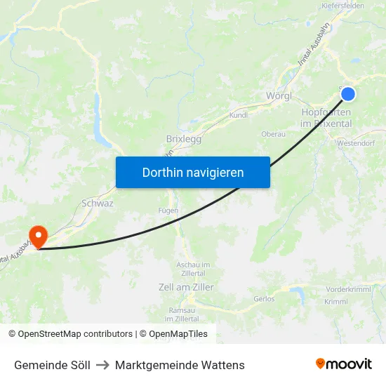 Gemeinde Söll to Marktgemeinde Wattens map
