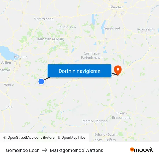 Gemeinde Lech to Marktgemeinde Wattens map