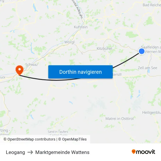 Leogang to Marktgemeinde Wattens map