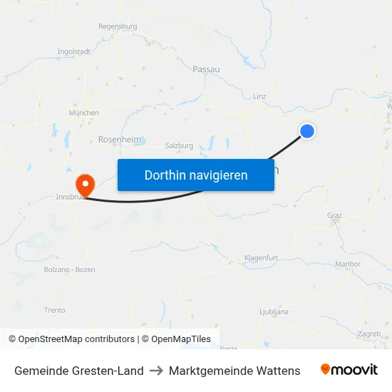 Gemeinde Gresten-Land to Marktgemeinde Wattens map