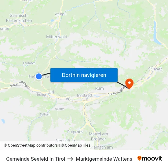 Gemeinde Seefeld In Tirol to Marktgemeinde Wattens map