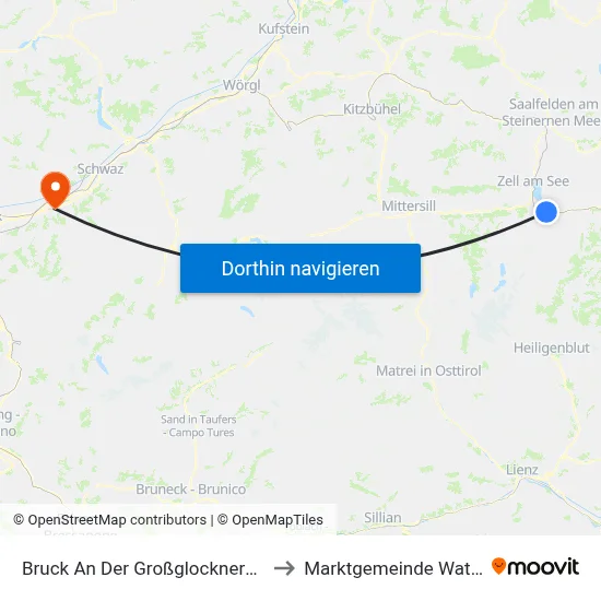 Bruck An Der Großglocknerstraße to Marktgemeinde Wattens map