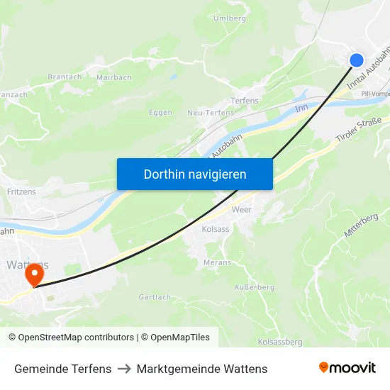 Gemeinde Terfens to Marktgemeinde Wattens map