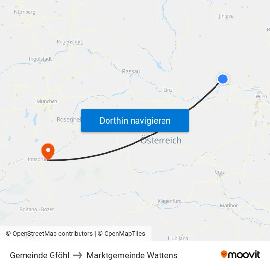 Gemeinde Gföhl to Marktgemeinde Wattens map