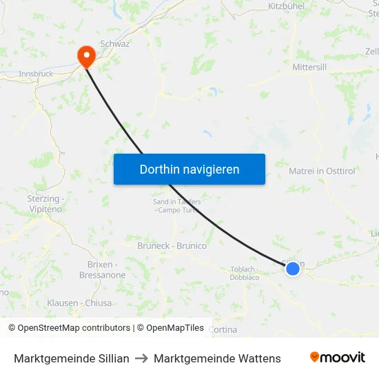 Marktgemeinde Sillian to Marktgemeinde Wattens map