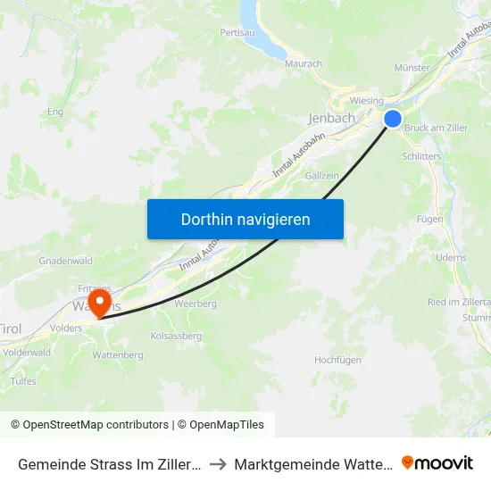 Gemeinde Strass Im Zillertal to Marktgemeinde Wattens map