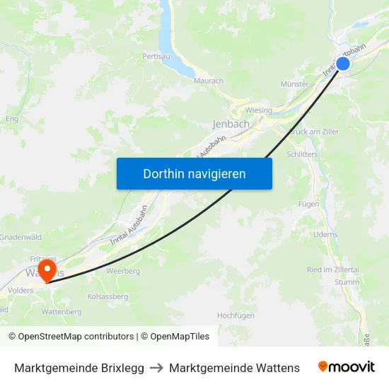 Marktgemeinde Brixlegg to Marktgemeinde Wattens map