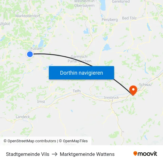 Stadtgemeinde Vils to Marktgemeinde Wattens map