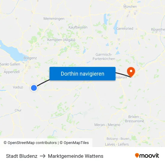 Stadt Bludenz to Marktgemeinde Wattens map