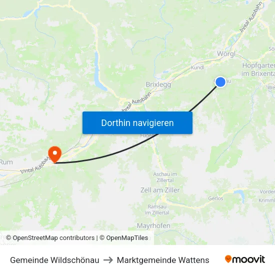 Gemeinde Wildschönau to Marktgemeinde Wattens map