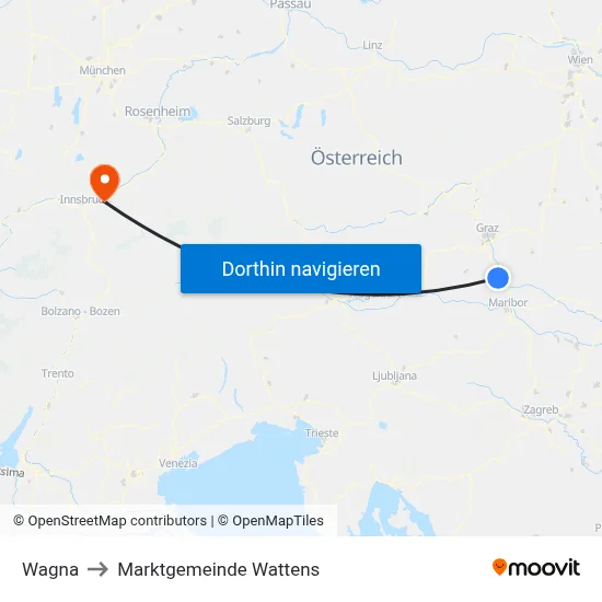Wagna to Marktgemeinde Wattens map