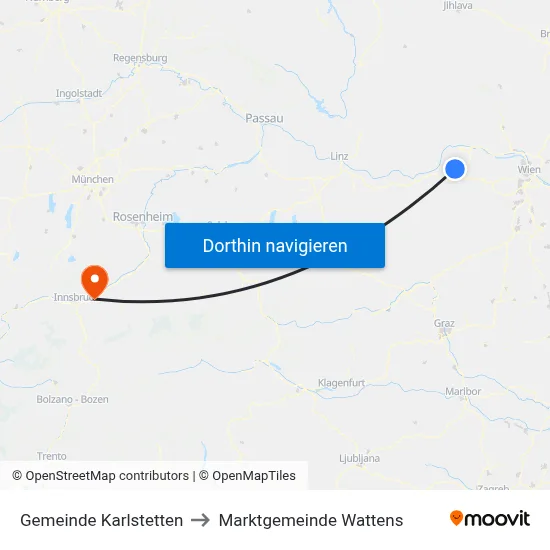 Gemeinde Karlstetten to Marktgemeinde Wattens map