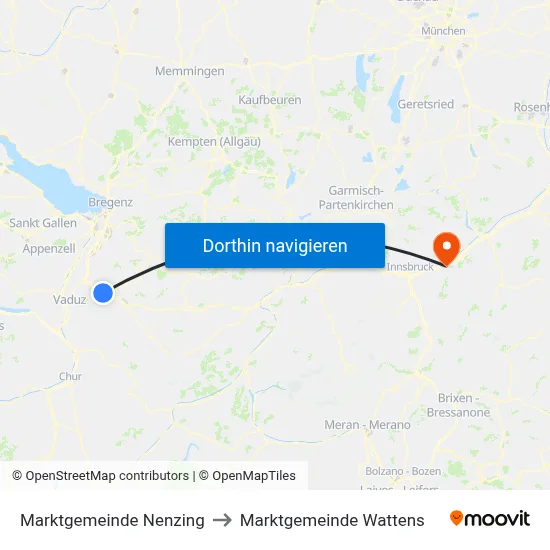 Marktgemeinde Nenzing to Marktgemeinde Wattens map