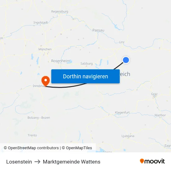 Losenstein to Marktgemeinde Wattens map