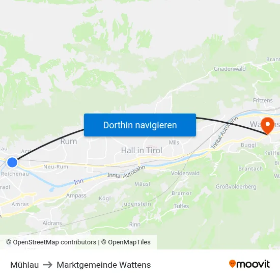 Mühlau to Marktgemeinde Wattens map