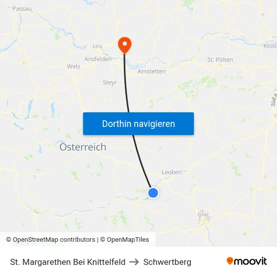 St. Margarethen Bei Knittelfeld to Schwertberg map