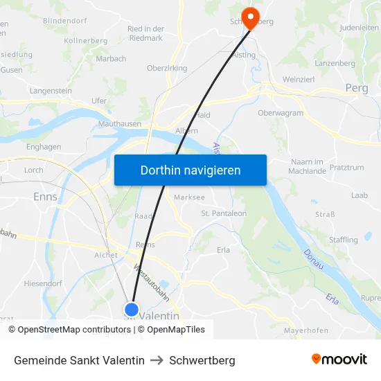 Gemeinde Sankt Valentin to Schwertberg map