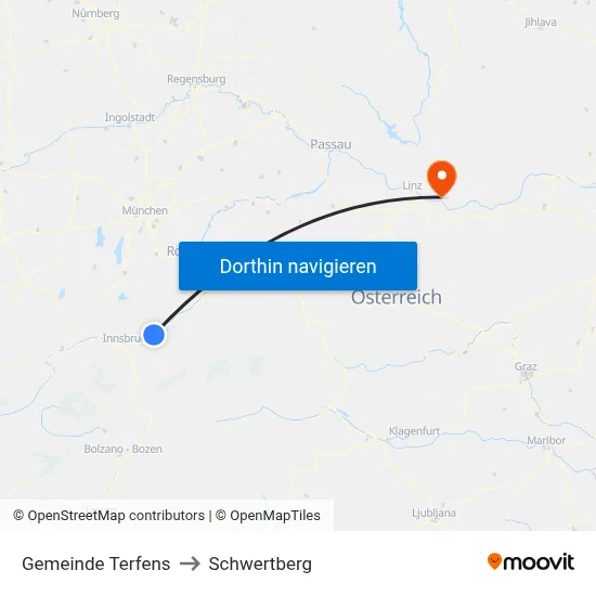 Gemeinde Terfens to Schwertberg map