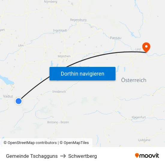 Gemeinde Tschagguns to Schwertberg map