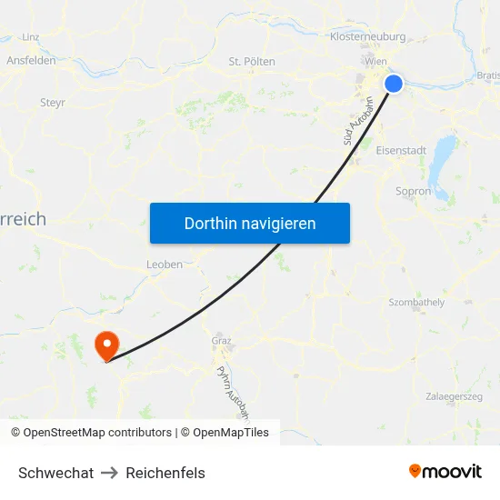 Schwechat to Reichenfels map