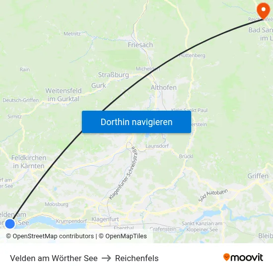 Velden am Wörther See to Reichenfels map