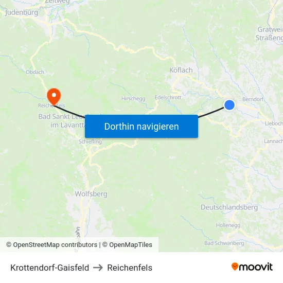 Krottendorf-Gaisfeld to Reichenfels map