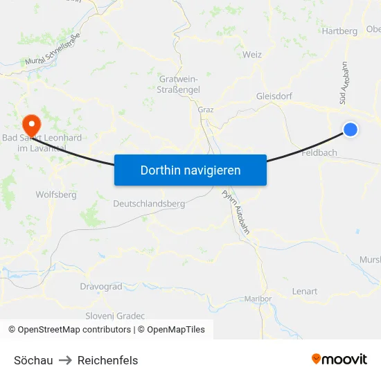 Söchau to Reichenfels map