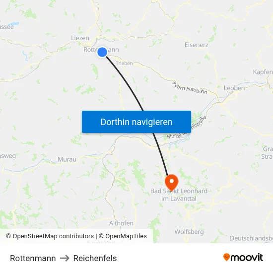 Rottenmann to Reichenfels map